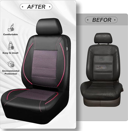 CAR PASS Piping PU Leather Car Seat Cover Full Set,Inside Zipper Design and Reserved Opening Holes，Airbag Compatible,Universal FIT for Car, SUVs,Van,Trucks（Full Set, Black & Pink） - Image 6