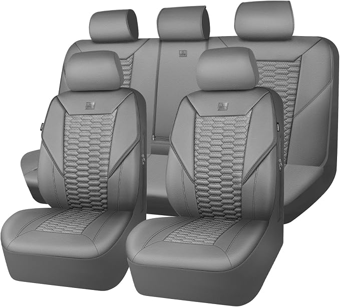CAR PASS 3D Foam Faux Leather Car Seat Covers Full Set, Grey Breathable PU Leather Seat Covers for Cars, Luxury Universal Fit for SUVs Vans Sedan Truck Automotive, Armrest Airbag Compatible, All Gray - Image 9