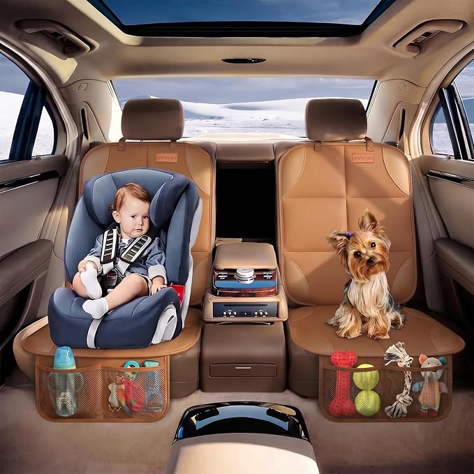 SMART ELF Car Seat Protector 2-Pack, Thick Padding Cushion (Dark Brown) | Baby and Pets for Child Car Seat with Thicily Padded and Non-Slip Backing Mesh Pockets, Universal Size - Sedan SUV Truck - Image 7