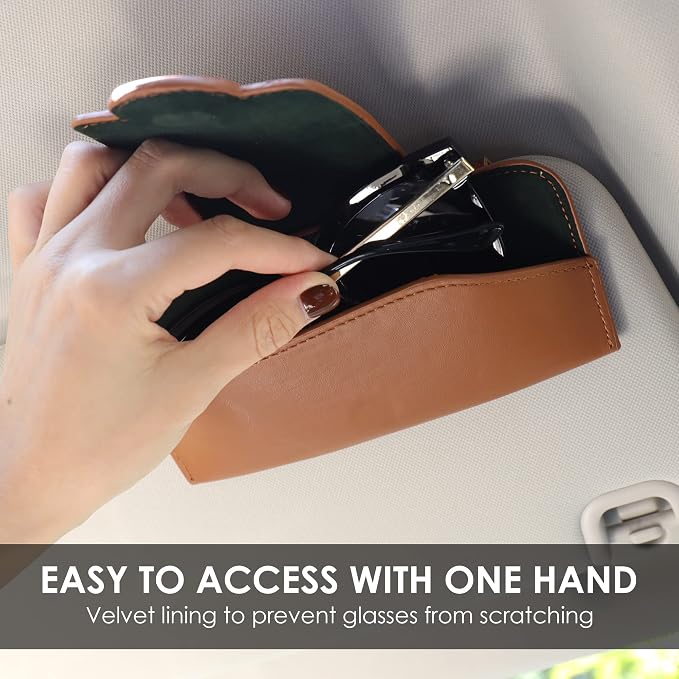 KINIVA Sunglasses Holder for Car Visor Leather Glasses Case with Clips for Car Visor Automotive Interior Visor Accessories Apply to All Car Models (10 Brown) - Image 2