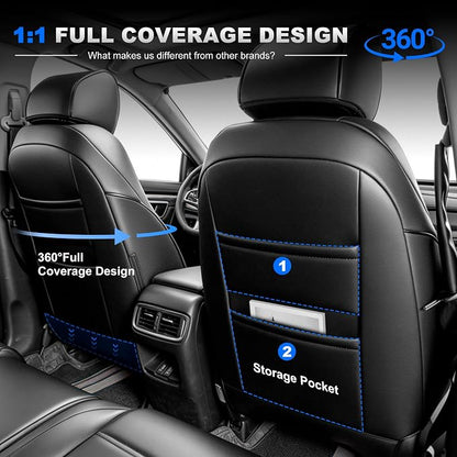 Custom Fit Seat Covers for Honda CRV 2017-2022 Front & Rear Set | Airbag Compatible,Faux Leather,5-Piece Set, Includes Neck Pillows, Armrest Cover, Steering Wheel Cover & Seat Belt Covers - Image 6