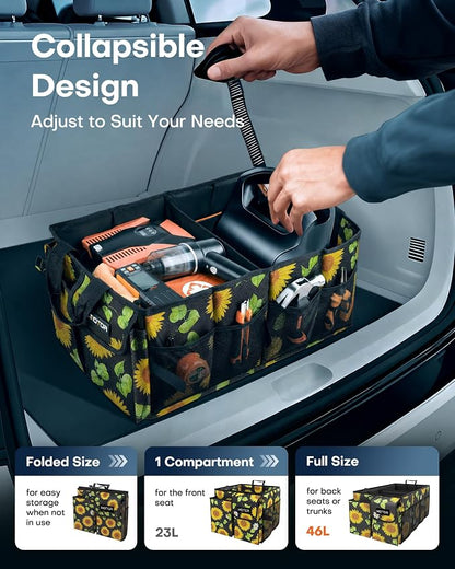 HOTOR Trunk Organizer - Foldable Car Organizer for SUVs & Sedans Storage | Sturdy Car Organization for Men & Women, Car Accessories, Tools, Sundries, Sunflower, 2 Compartments, 21.3" x 12.6" x 10.6" - Image 5
