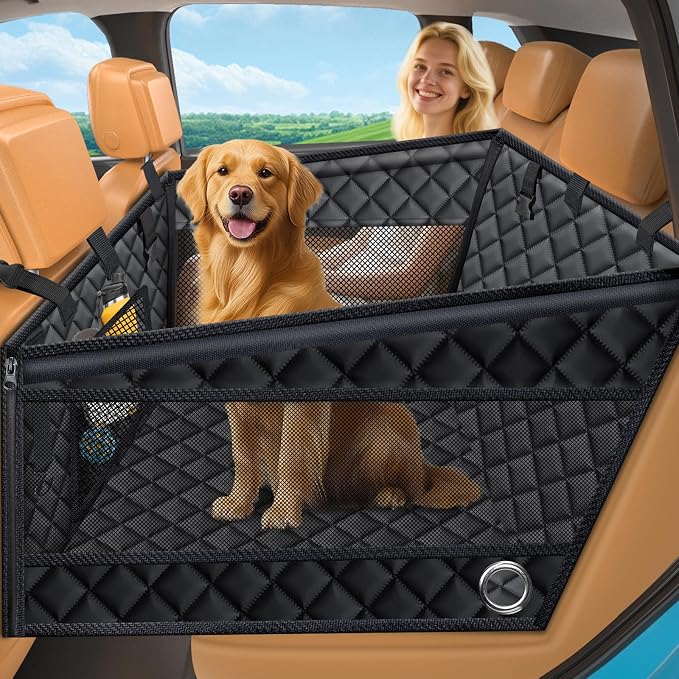 URPOWER Hard Bottom Dog Car Seat for Back Seat, Waterproof Hammock | Passenger-Friendly, Child Seat Compatible, 3-Sided Hard Boards, 200 lbs Support, 40% More Space, Waterproof, Mesh Window by URPOWER