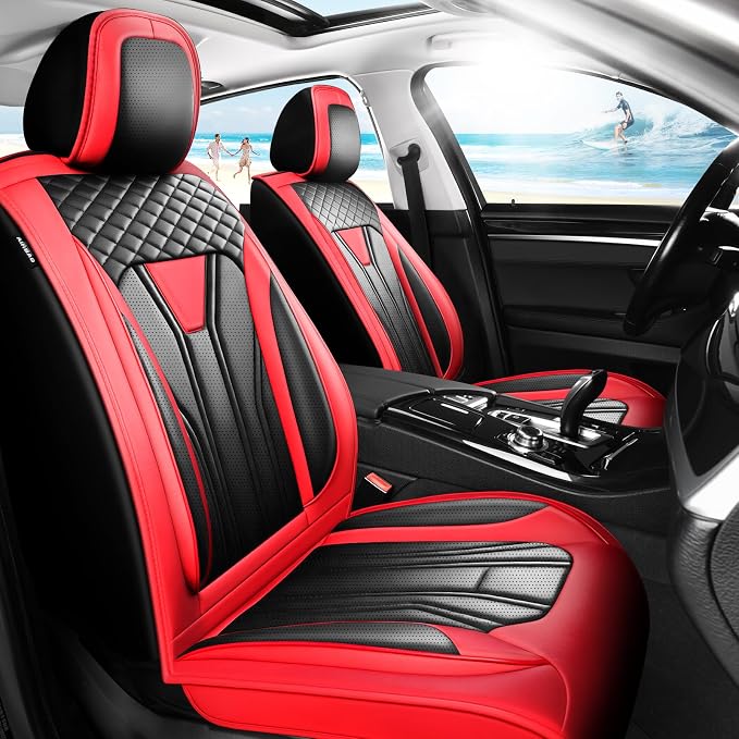 Fit Land Cruiser Premium Leather Car Seat Covers for Toyota Land Cruiser 2000-2025 2026 - Waterproof，Breathable，All-Weather Seat Cushion Protecto & Airbag Compatible, 2 Front Seat Red&Black by Unknown