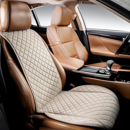 Faux Linen Front Car Seat Cover, Seat Protector, 1 Unit, Light Beige | Non-Slip Bucket Sear Cover for Most Cars, SUVs, Vans & Trucks – Machine Washable, Side-Airbag Friendly by IVICY