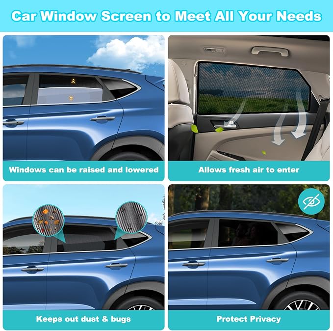 XCBYT 2015-2020 Tucson Window Shades, 4-Pack Magnetic Cooling Mesh | Blocks heat for camping & baby sleeping. Front shades are partial for rearview mirror. Wait 24h for clips to set - Image 5