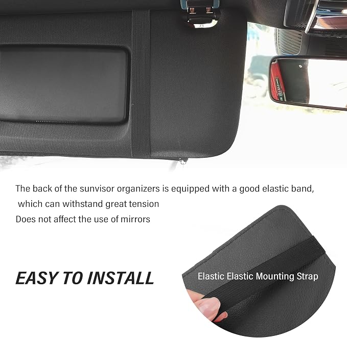 Car Visor Organizer with Sunglass Holder,Multi-Functional Car Sun Visor Organizer with Zipper for Cards,Money,Tickets,Leather Interior Accessories (Gray) - Image 4