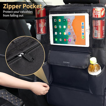 LUCMO Car Backseat Organizer with Touch Screen Tablet Holder, Black | 9 Storage Pockets,Clear Tablet Holder,Protectors Kick Mats,Travel Accessories,Seat Cover,Road Trip Essentials - Image 4