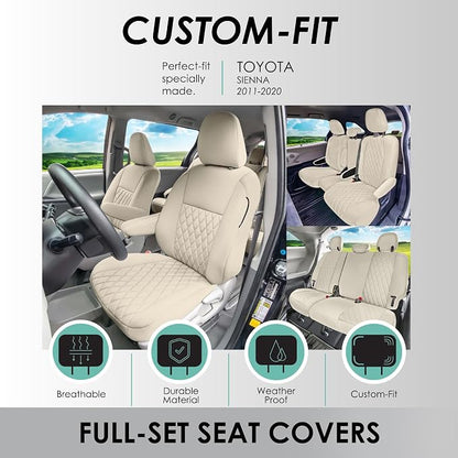 FH Group Custom Fit Car Seat Covers Specifically Made for Toyota Sienna 2011-2020, Car Seat Cover Full Set, 8 Seater Automotive Seat Covers in Solid Beige Neoprene, Waterproof and Washable Seat Covers - Image 2