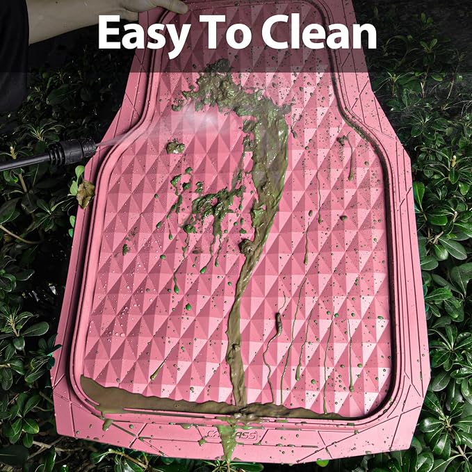 CAR PASS Heavy Duty Rubber Pink Car Floor Mats & Cargo Liners, Deep Dish All-Weather Trunk Mats Durable Anti-Slip 3D Rhombus Waterproof Trim to Fit Liner Universal Fit Auto,Sedan,SUV,Truck, Pink - Image 8