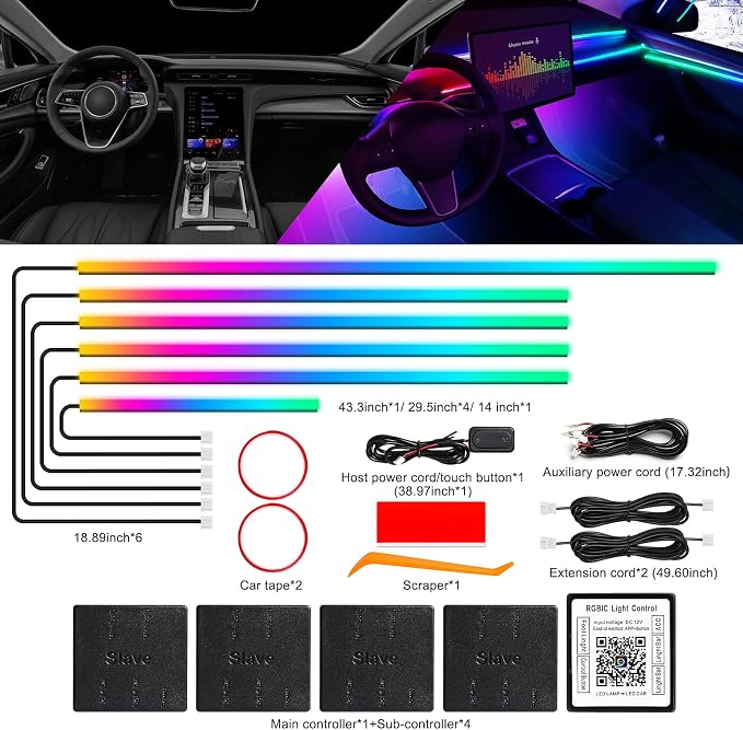 Dreamcolor Acrylic Interior Car LED Strip Light with Wireless APP, RGB 6 in 1 with 175 inches 612 LEDs Fiber Optic Car Ambient Lighting Kits, Dynamic Chasing Music Sync Neon LED Strip Lights for Car - Image 4