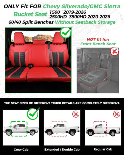 RIDEPOSH Custom Fit Seat Covers for Silverado/Sierra 1500 2019-2026 CrewCab | Fits 2500/3500HD 2020-2026, no Rear Armrest/Seatback Storage, Faux leather, Protective, Scratch-resistant, Easy-clean - Image 2
