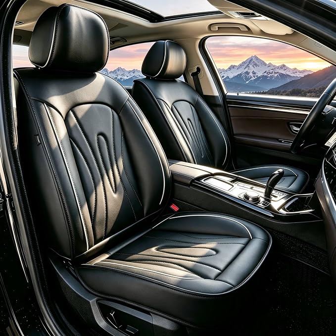 Front Seat Covers for Nissan Sentra 2008-2026 2027 Faux Leather | Waterproof Breathable Scratch Resistant 360° Wrap Airbag Compatible Easy Clean (2 Seats,Black ) by ShieldYourSeats