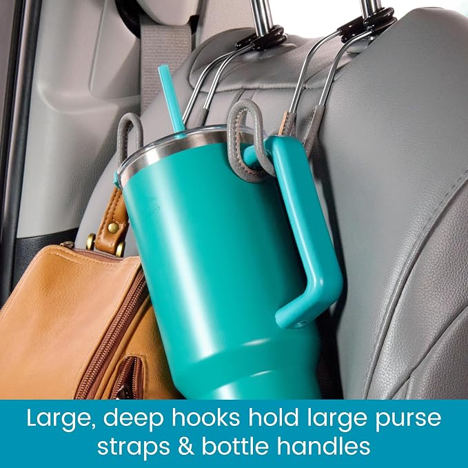 High Road Car Hooks for Purses and Bags with Leather Trim - Unbreakable Headrest Car Hooks for Large Purse Straps and Heavy Bags up to 40 lbs - Secure Attachment Loops Fit All Headrest Posts, 2-Pack - Image 3