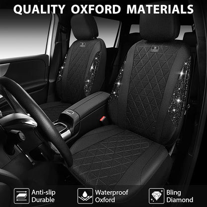 CAR PASS Oxford Bling Diamond Car Seat Covers Full Set Interior Sets, Waterproof Shining Glitter Sparkly Crystal Universal Armrest Fit 95% Automotive Truck SUV Cute Women Girl, All Black Rhinestone - Image 8