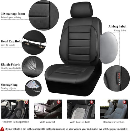 CAR PASS Faux Leather Car Seat Covers Front Seats Only, 3D Foam Support Car Seat Covers, Universal fit for Trucks Vans SUVs Sedans Automotive Comfortable, Airbag Compatible 2 Pieces Front Solid Black - Image 4