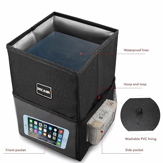 Car Trash Can with Lid - Trash Bag Hanging with Storage Pockets Leak-Proof SUV Organizer Collapsible and Portable Waterproof Truck Garbage Bin, 2.6 Gal Large Capacity Multipurpose Trash Bin for Van - Image 3
