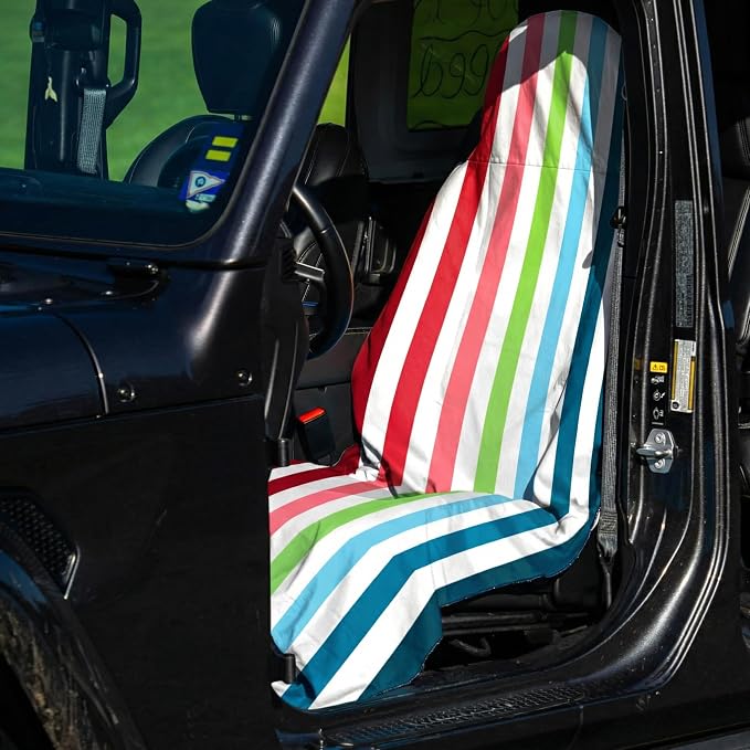 2 Pack Car Seat Towel Covers for Gym, Front Seats, Colorful Stripe | Rainbow Sweat Protector for Front Seats Premium Thickened with Elastic Strap Breathable & Quick Dry Machine Washable Running - Image 4
