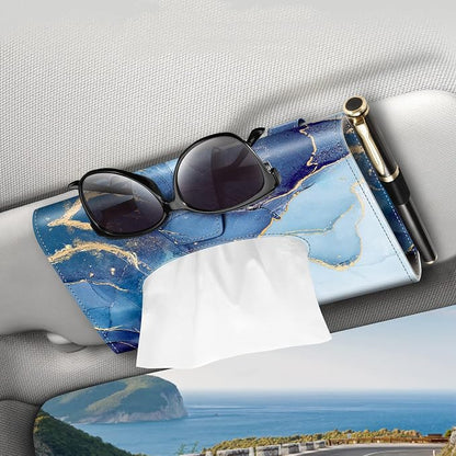 CaseBot Car Visor Tissue Holder, Sun Visor Napkin Holder, Mask Holder, PU Leather Backseat Tissue Box for Truck SUV, Ocean Marble by CaseBot