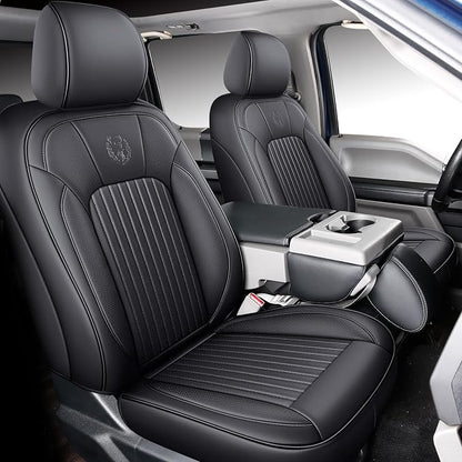 MINGBRON Front Car Seat Covers Custom Fit 2009-2026 Ford F150, 2017-2026 F250 F350 F450 Super Duty Crew Cab Regular Cab Super Cab, Automotive Vehicle Cushion with Waterproof Leather (Black) by MINGBRONCARSEATCOVER