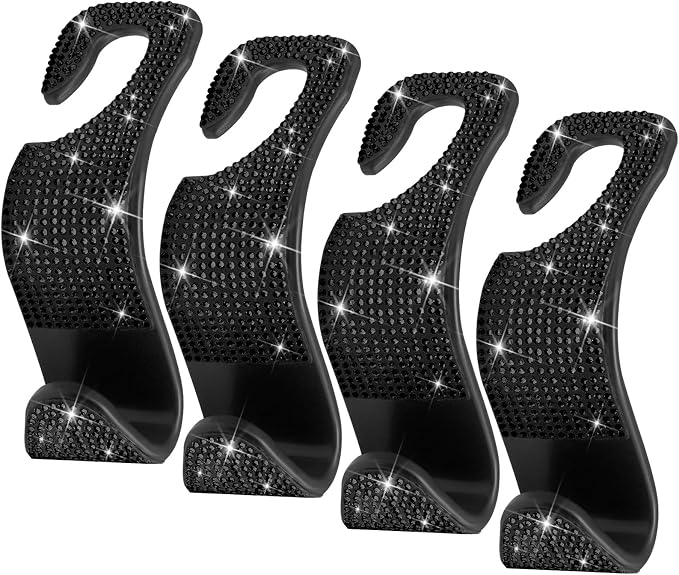 4 Packs Car Purse Hook, Bling Seat Headrest Bag Holder Hanger for Car, Easy Install Car Organizer Accessories Gift for Women (Black) by Zorleniva