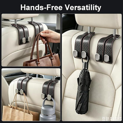 Car Seat Headrest Storage Hooks - 2 Pack Dual Hangers Design Organization Accessories, Car Interior Gadgets to Add Extra Holder and Hook for Purses,Bags,Coat and Handbag - Image 5