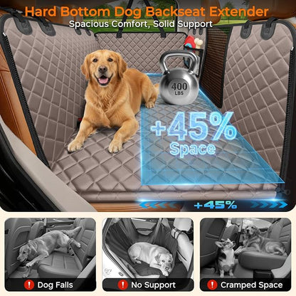 URPOWER Hard Bottom Dog Car Seat Cover, Back Seat Extender for Cars & SUVs | 400 lbs Support, 45% More Space, Waterproof, Mesh Window, Scratch Resistant, Non-Slip, Easy Care, Dog Seat Belt Included - Image 2