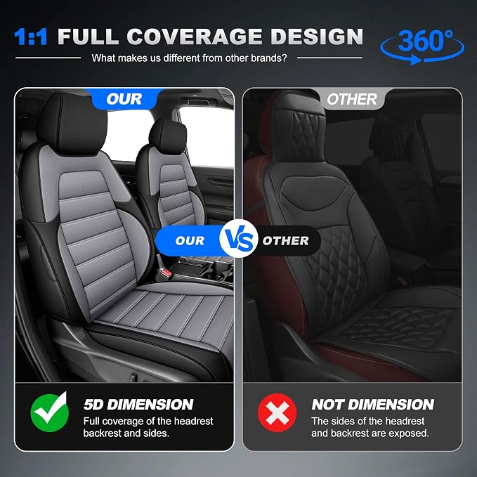 Custom Fit Seat Covers for Honda CRV 2017-2022 Front & Rear Set | Airbag Compatible,Faux Leather,5-Piece Set, Includes Neck Pillows, Armrest Cover, Steering Wheel Cover & Seat Belt Covers - Image 4