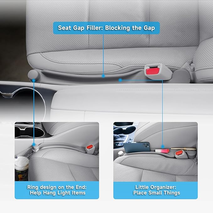 Givifive Car Seat Gap Filler 2Pack 3IN1 Organizer with Storage Slot & Hook | Soft Foam Seat Side Gap Filler Universal Fit Car SUV Truck Fill Gap Between Seats & Console Plug Stop Falling (Standard Gray) - Image 3