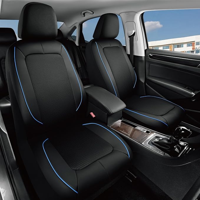 PIC AUTO Car Seat Cover, Pinping Leather and Mesh Seat Cover for Cars, Stylish Two-Tone Design Full Set Seat Covers, Breathable, Universal Fit,Comfortable and Durable SUVs, and Trucks(Blue) - Image 2