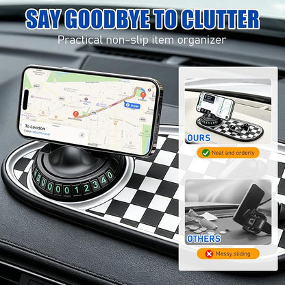 Multifunctional Car Anti-Slip Mat, Rotatable Car Anti Slip Mat Phone Holder | Universal Dashboard Pad with Temporary Parking Number, Dashboard Accessories for Sunglass Chapstick (Black White) - Image 4
