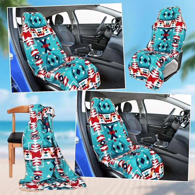 Lonfliness 2PCS Car Seat Cover Towel Non Slip Front Seat Car Seat Towel Athletic Running Towel Washable Seat Cover for Gym Workout Sweat Outdoor Sport Beach Hiking Yoga (Navajo Tribal) - Image 7