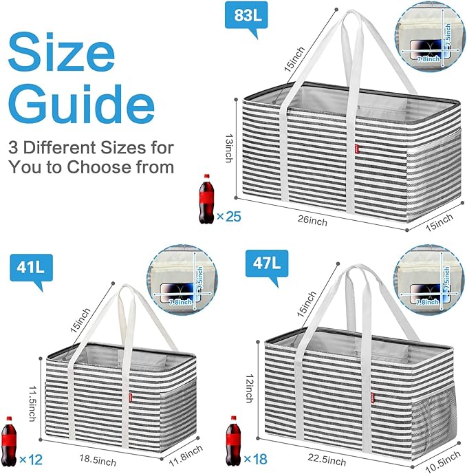 LHZK Standing Extra Large Utility Tote Bag with Metal Wire Frame and the Sides Rinforced, Extra Large Tote Bag with Handle, Reusable Grocery Bags Foldable, Beach Bag, Car Tote, Black | Metal Wire Frame - Image 4