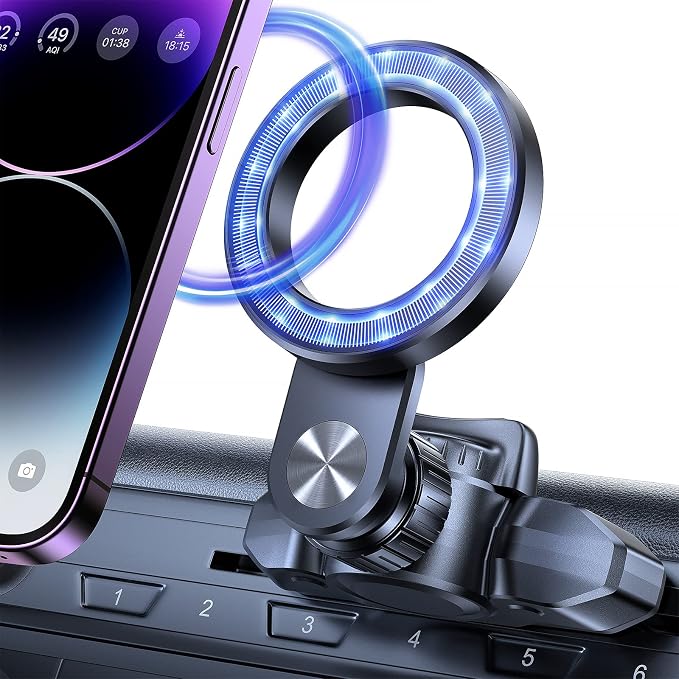 for MagSafe CD Phone Mount[Hollow Ring Design] Magnetic Phone Holder for Car CD Phone Holder Mount for iPhone 16 15 14 13 Pro Max Mini Plus MagSafe Case All Phones | Strong Magnetic CD Phone Holder Mount,Compatible with iPhone 17 16 15 14 13 Pro Max Mi... by OQTIQ