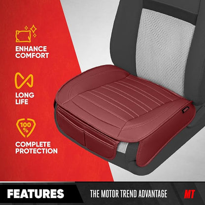 Motor Trend Faux Leather Front Seat Cover for Cars - Set of 2 Burgundy Front Car Seat Covers for SUV & Truck with Storage Pockets - Automotive Car Seats Cover Protector - Bottom Cushion Coverage Only - Image 2