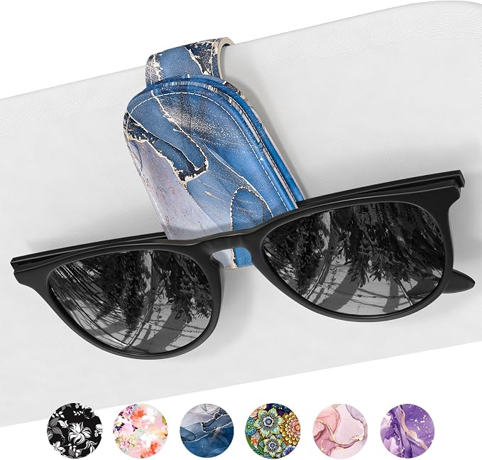 Sunglasses Holder for Car Visor, Magnetic Leather Car Sunglass Holder, Car Sun Visor Glasses Hanger Clip, Car Interior Accessories for Women Men, Fits All Size Eyeglasses by NPOOYI