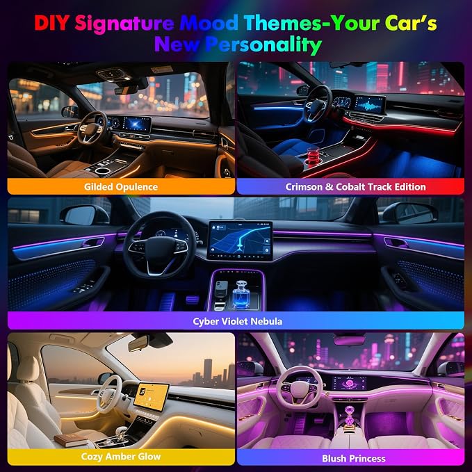 Dreamcolor Acrylic Car Interior Lights 22 in 1 RGB LED Strip Lights APP Control Zoned Control System 252 Color Modes DIY Fiber Optic Ambient Lighting Kits Music Car Neon Light Kits New Version - Image 7