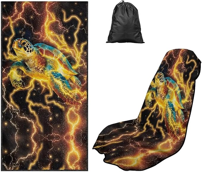 Car Seat Towel Cover After Gym Lightning Sea Turtle Print Car Seat Hoodie Towel with Storage Bag Quick-Dry Sweat Towels for Gym Workout, Running, Swimming, Beach and Hiking by Baxinh