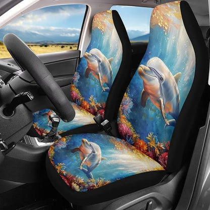 Dolphin Animal Car Seat Covers Two Front Only for Car, Automotive Interior Covers Front Seat Protectors, Car Accessories Universal Fit Seat Covers for Car, Truck, SUV - Image 2
