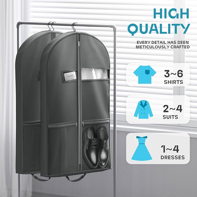 Lazebox 43" Travel Garment Bag with Accessories Zipper Pocket, Heavy Duty Suit Bag for Suits, Tuxedos, Dresses, Coats, Dark Grey, 1 pack - Image 2