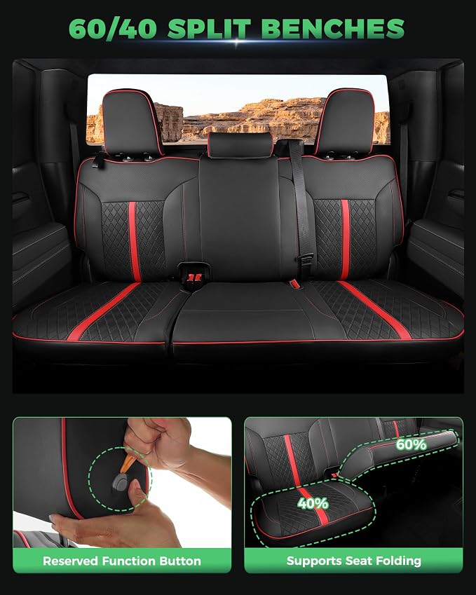 RIDEPOSH Custom Fit Seat Covers for Silverado/Sierra 1500 2019-2026 CrewCab | Fits 2500/3500HD 2020-2026, no Rear Armrest/Seatback Storage, Faux leather, Protective, Scratch-resistant, Easy-clean - Image 4