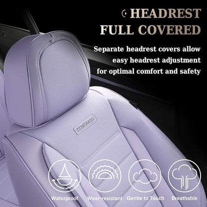 Coverado Car Seat Covers Front, Seat Covers for Cars, Waterproof 2-Pack Car Seat Cushions, Leather Carseat Seat Protectors, Universal Seat Covers Fit for Most Sedans SUV Pick-up Trucks(Purple) - Image 6
