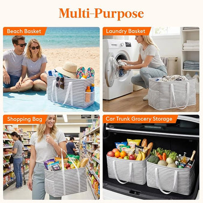 Lifewit Extra Large Tote Bag, Reusable Grocery Bags with Metal Wire Frame and Handles - Image 5