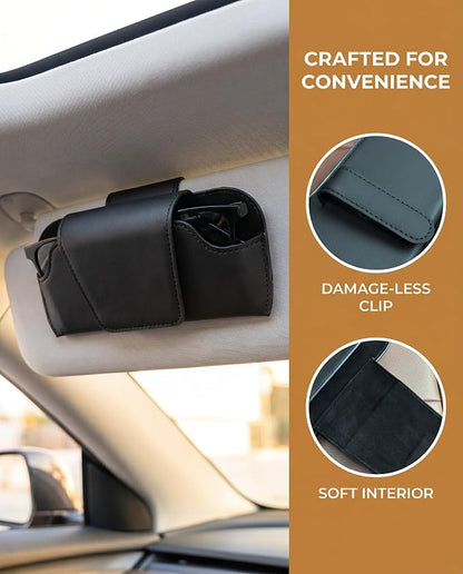 Magnetic Car Sunglasses Holder for Visor, Black PVC Leather | 1-hand access stops lens scratches clip installs fast 7x3.5" won't block view Fits all car visors & most eyewear - Image 4
