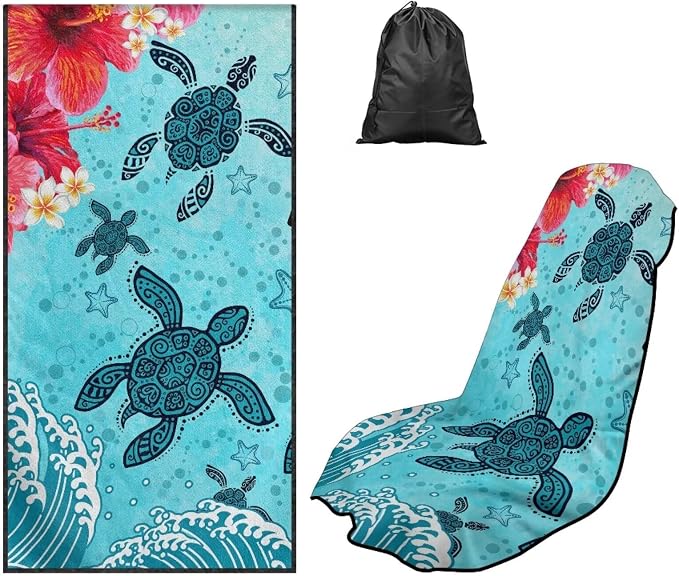 Sea Turtle Print Car Seat Towel Cover After Gym Hibiscus Plumeria Print Sweat Towels for Car Seats Quick-Dry Seat Shield for Truck Sedan SUV, Easy to Install by Baxinh