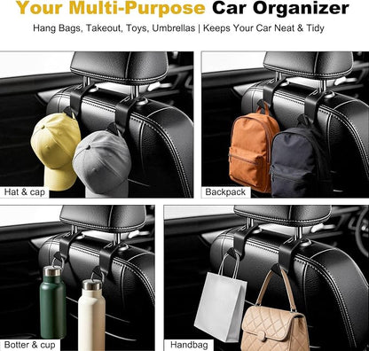 4-Pack Car Headrest Hooks Organizer for Purses Bags Groceries Backpack, 360° Rotation, Black - Image 3