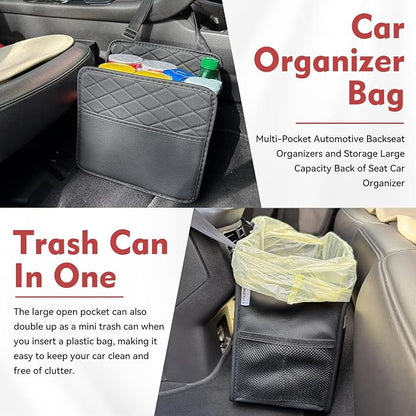 Witaxima 2 Pack Upgraded Car Seat Organizer Backseat with Storage Pockets | Multipurpose Car Organizer Hanging Car Trash Bag Premium PU Leather Garbage Can 2.14 Gallon Large Capacity Accessories Black - Image 4