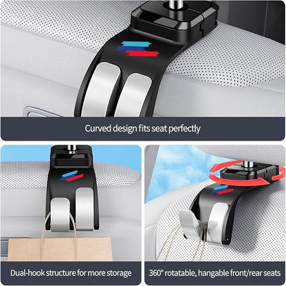 2 PCS Car Headrest Hook Safe Foldable Hidden Seat Hooks for BMW | Strong Load Capacity ABS Hanger for Purse Bag Storage Organizer, for BMW 3 4 5 X1 X3 X5 Accessories with Sporty 3-Color Logo - Image 4