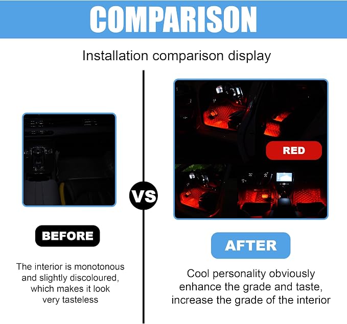 Car LED Strip Light, 48 LED 12V USB Port, Red | RGB Neon Auto Interior Atmosphere Lights, Under Dash Ambient Night Light, Universal Decorative Lamp Accessory for Car Truck - Image 5