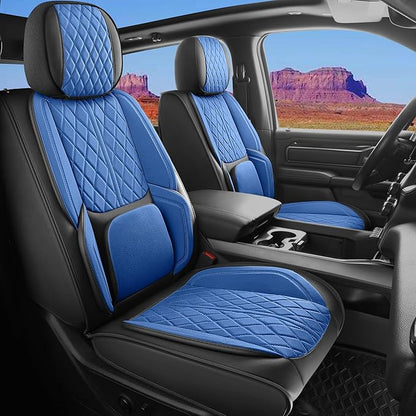 Car Seat Cover Custom Fit for Dodge Ram 1500 2500 3500 2002-2026 Faux Leather Seat Cover Set Compatible with Crew Quad Regular Cab Pickup Truck Cushions (Black & Blue, Full Set, Curved Rear) by DuDuWang